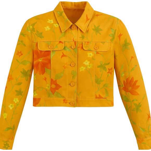 Carlisle Orange Yellow Floral Cropped Jacket Silk Cotton Blend Size 10 - Picture 1 of 11